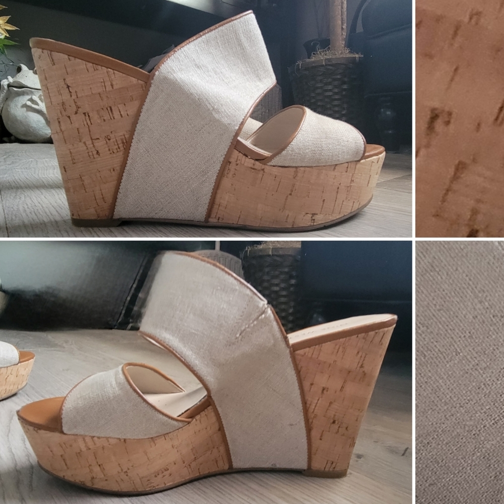 Nine West Larysa Linen & Cork Wedge, Size Women's 9.5 - Picture 2 of 12